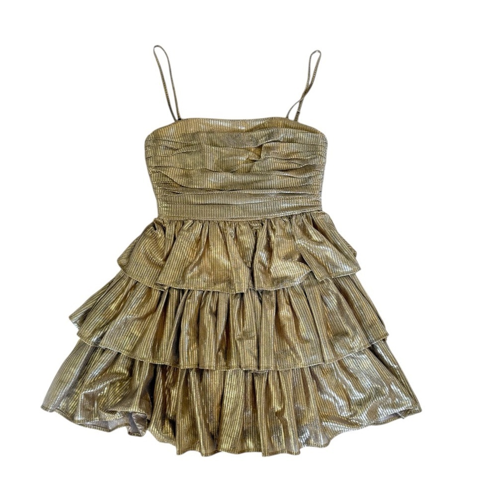 Layered With Love - Gold Metallic Tiered Dress Size S